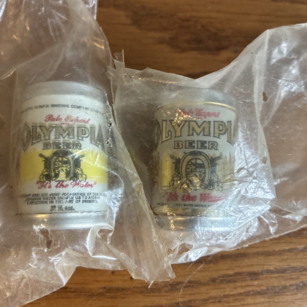 Vintage Mini Beer Can Salt & Pepper Shaker Set Olympia Beer  NOS Rare